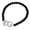 Q13ESA |Bracciale Elastico con Perle di Vetro Nero e Cuoricini